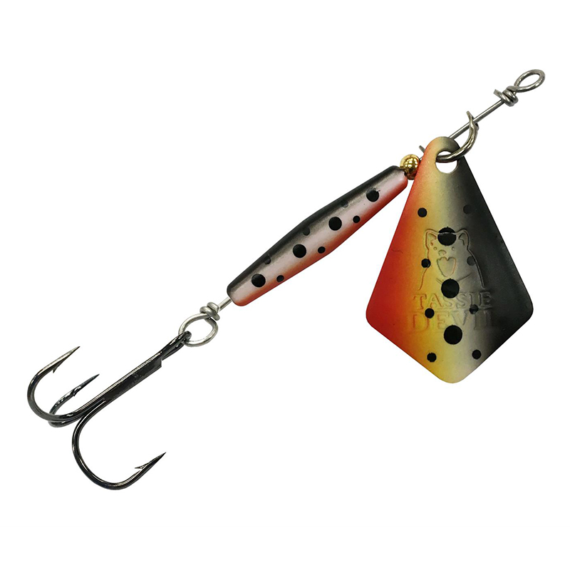 Tasmanian Devil Blade fiskesluk, spinner for ferskvann. Spotted dog 3.8g