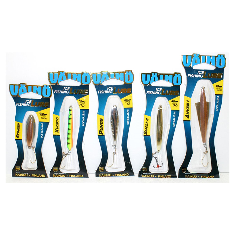 Sluksett for isfiske 5pk Pakke med 5 stk assorterte sluker, passende til is fiske. 5 ulike sluk. Finske bestselgere.