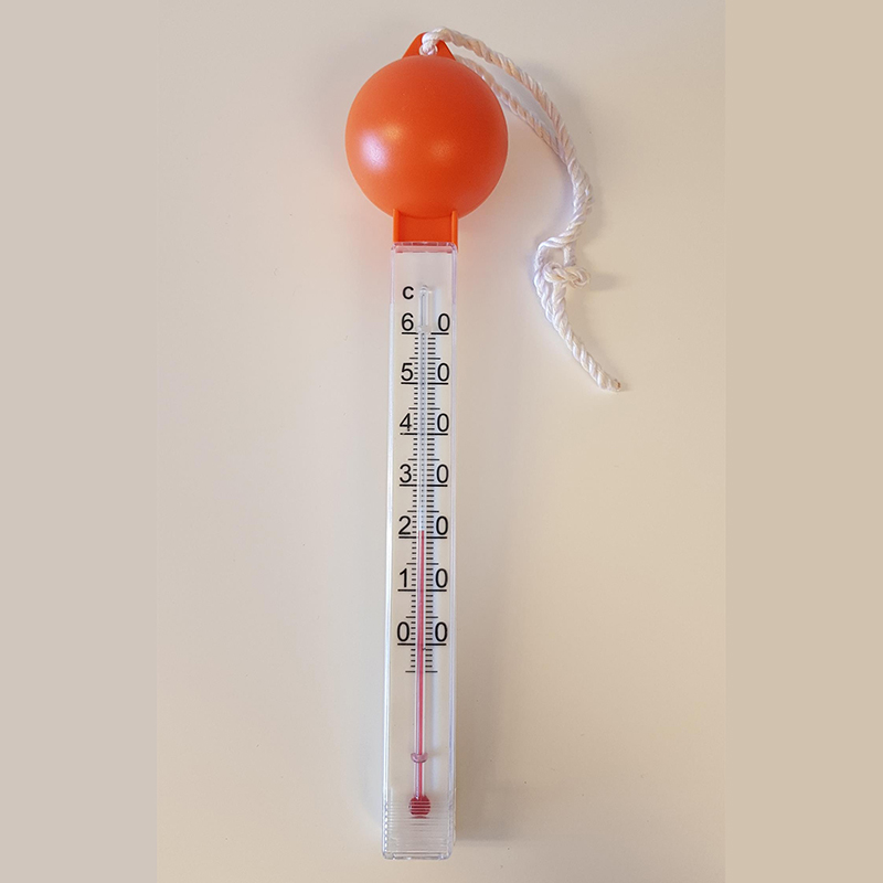 Badetermometer med dobbe, stort. 28,5 cm. Termometer til bading, vann, basseng.