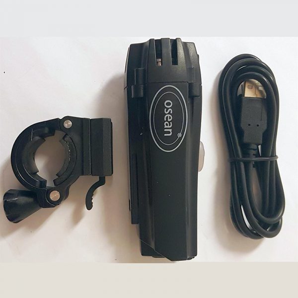 Sykkellykt med LED og oppladbart Lithium-ion batteri. USB. Inkludert sykkelfeste.