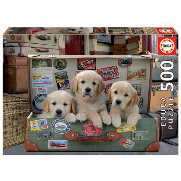 Puslespill Puppies in the luggage, Educa 500 biter / brikker. Et pusslespill fra Educa puzzle.