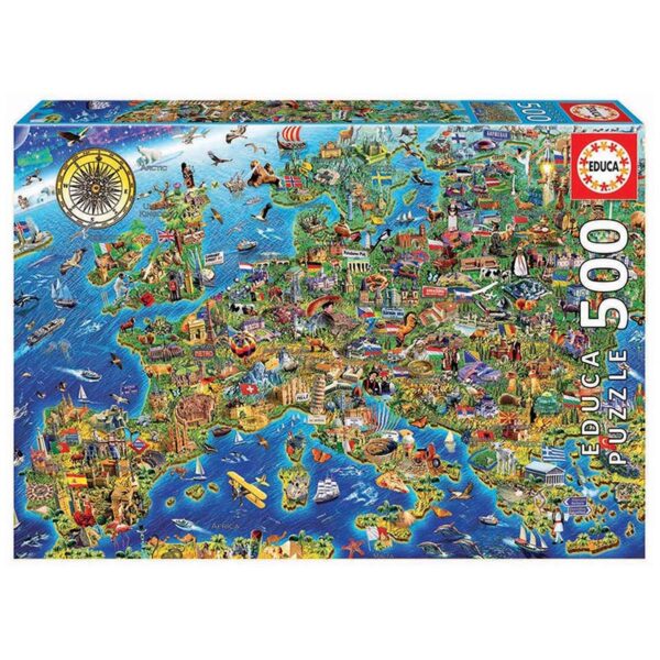 Puslespill Crazy European Map, Educa 500 biter / brikker. Et pusslespill fra Educa puzzle. Europakart.