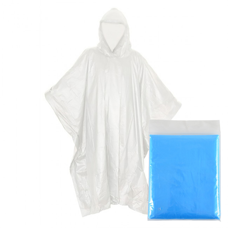 Regn Poncho med hette, Blå transparent, lettvekt.