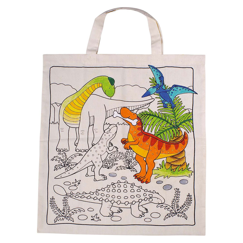 Bomullsnett dinosaurer fra Goki. Tekstil, hobby, fargelegg, handlenett.