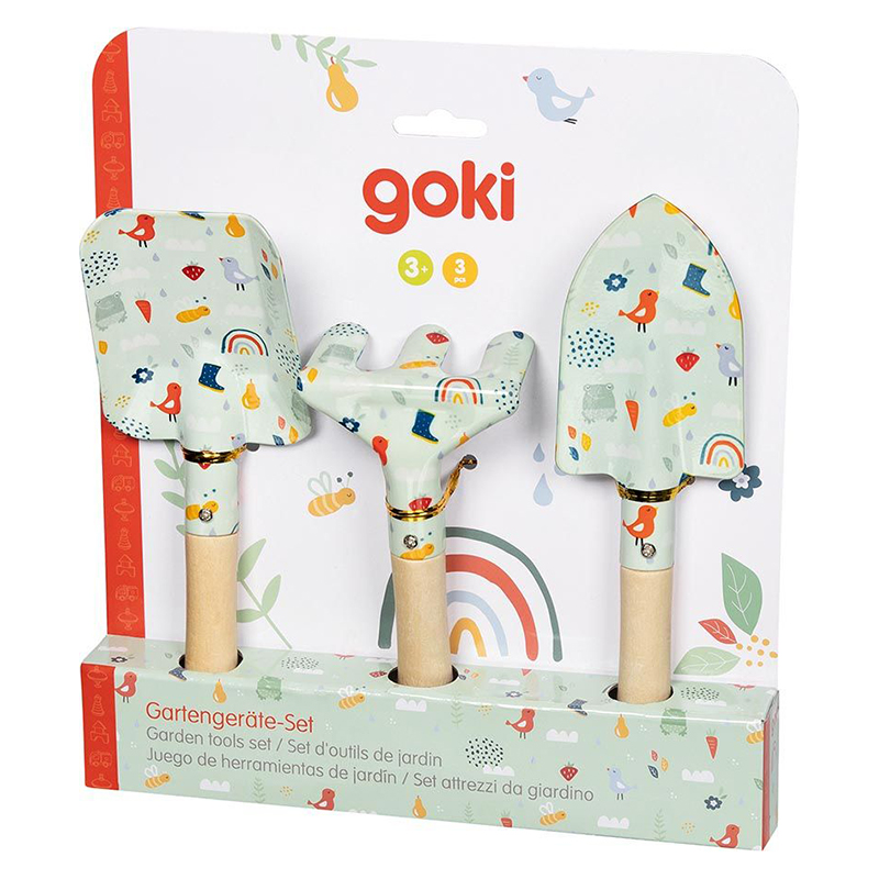 Hage redskap Vår for barn. Koselig sett i tre og metall. Goki
