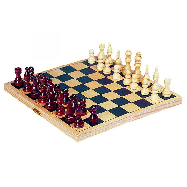 Sjakk spill i tre. 26 cm.