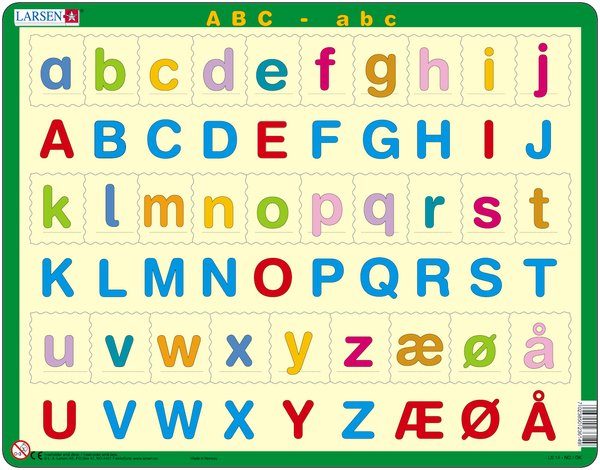 Puslespill Larsen puslespillfabrikk. Et spill om Lær bokstavene ABC - abc.