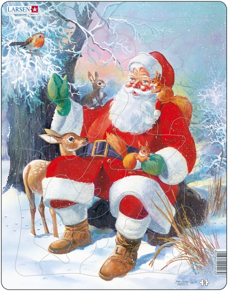 Julenissen med dyr, et puslespill fra Larsen puslespillfabrikk