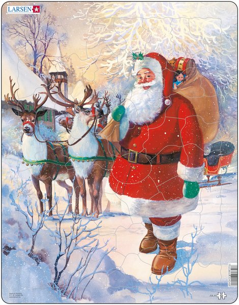 Julenissen med slede, et puslespill fra Larsen puslespillfabrikk