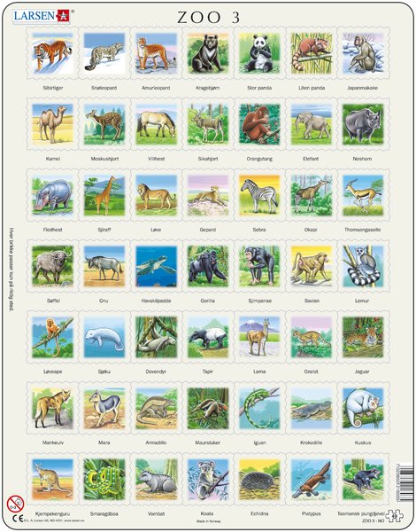 Zoo 3 Puslespill med bilder av dyr, fra Larsen puslespillfabrikk