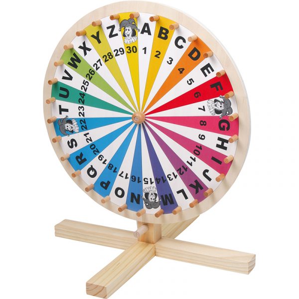 Lykkehjul med tall fra 1 - 30 og bokstaver fra A - Z. Med jokere.