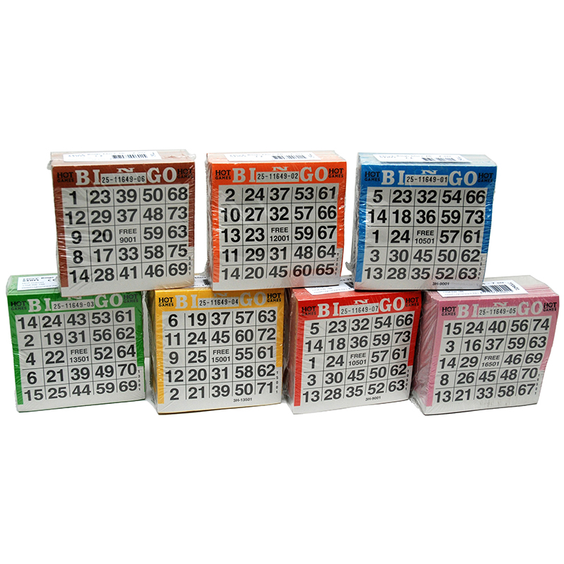 Bingo kuponger, blokker. Bingohefter, 75 tall. 25 ark i blokken, 20 blokker.