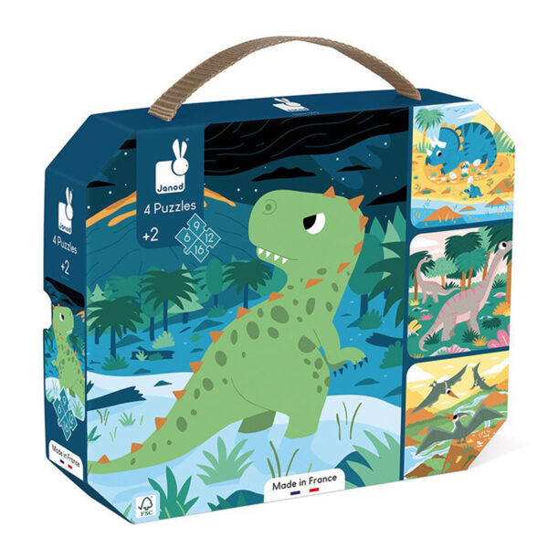 Dinosaur puzzles, 4 puslespill. Fire puslespill med dinosaur motiver. Puslespill beregnet for de minste med store brikker.