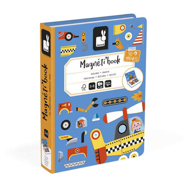 Janod magnet bok, kjøretøy, transportmidler. 50-magneter i boks.
