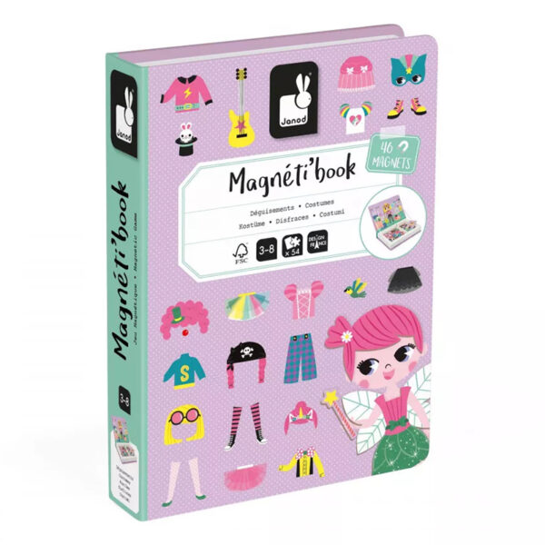 Janod magnet bok, kostymer, utkledning. 46-magneter i boks.