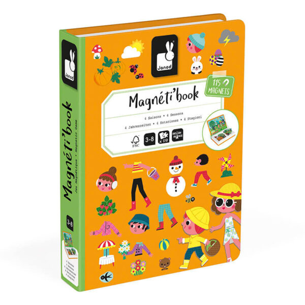 Janod magnet bok, 4-Seasons 115-magneter i boks.