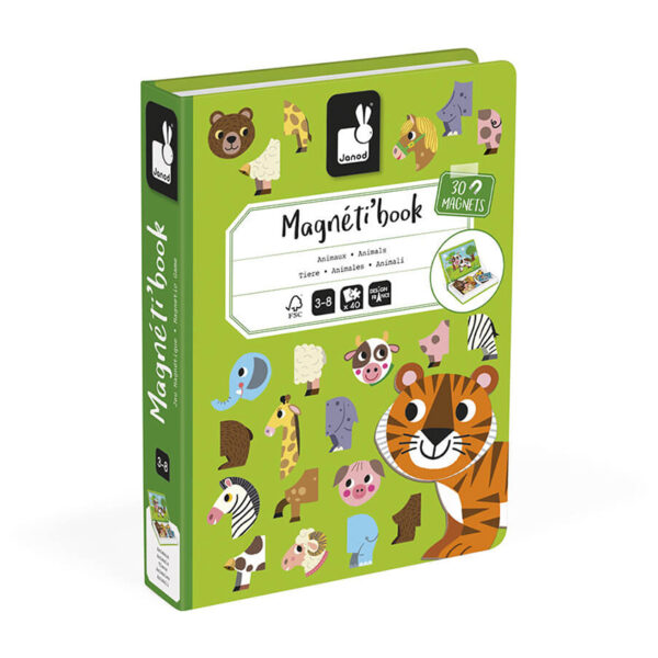 Janod magnet bok, dyr, animals. 30-magneter i boks