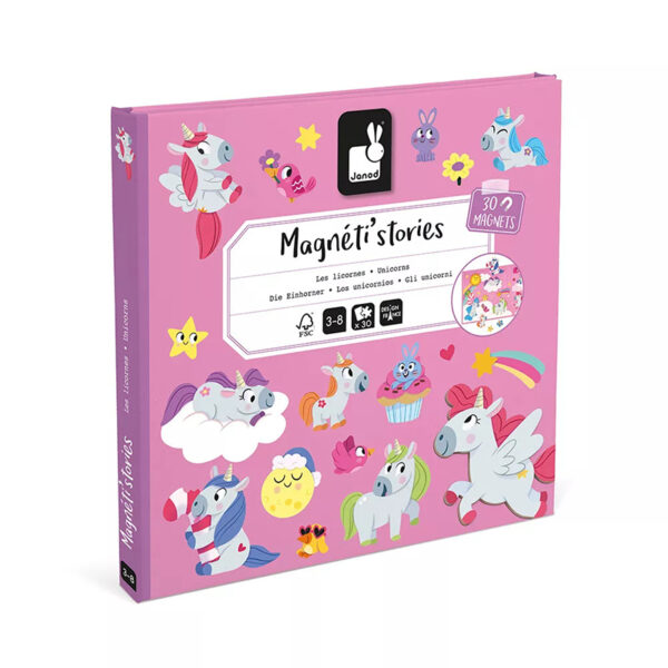 Janod magnet historie the unicorns. 30 magneter. Utbrettbar flate til historien.