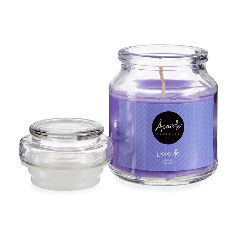 Duftlys aroma duft, Lavendel glass 28t. Lys til velvære. Velduftende stearinlys.