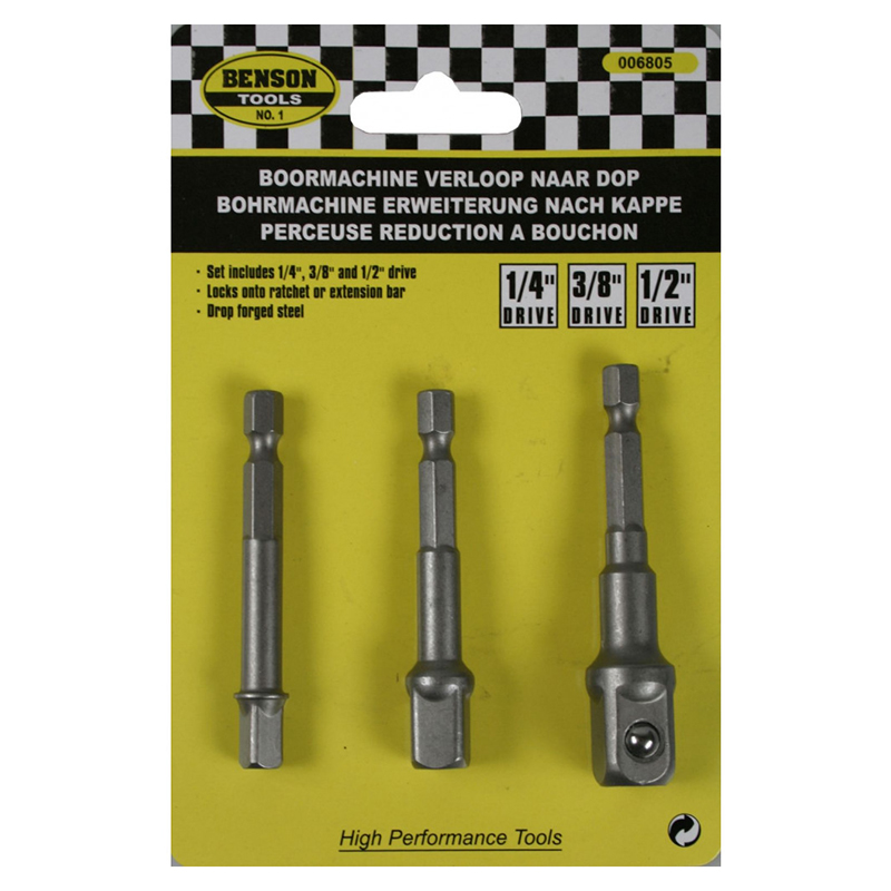 Pipeadaptersett for drill. Pipeholder sett 3 deler for boremaskin og skrutrekkere.