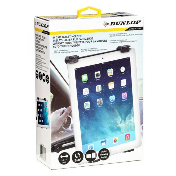 Nettbrettholder for nakkestøtte fra Dunlop. Monter skjerm i bil. Ipad nettbrett holder.
