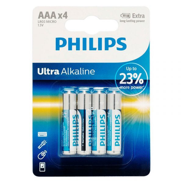 Batteri LR03/AAA ultra alkaline fra Philips. 1,5V
