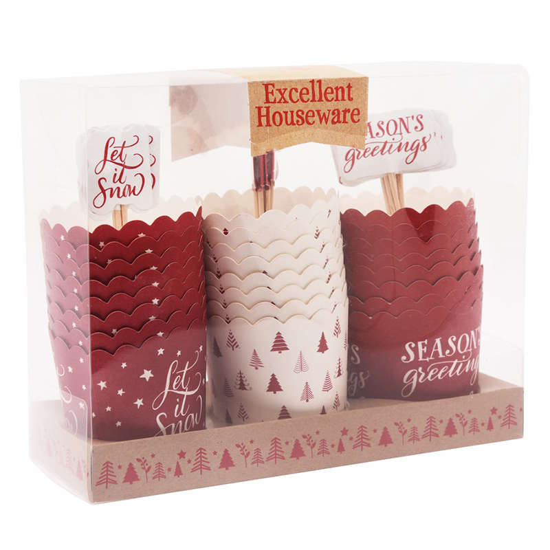 Muffins sett med julemotiv. Cupcake former 48 deler.