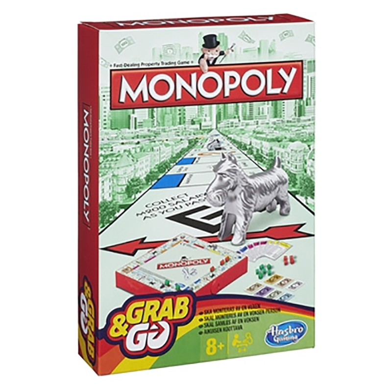 Monopoly Grab & Go reisespill. Monopol brettspill til reisen.