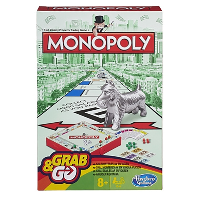 Monopoly Grab & Go reisespill. Monopol brettspill til reisen.